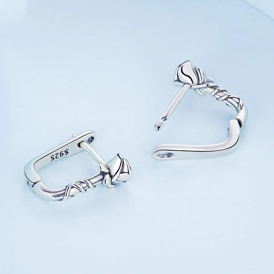 Sterling Silver Vine Flower Huggie Hypoallergenic Earrings