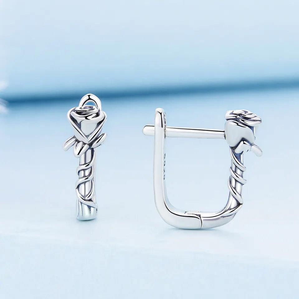 Sterling Silver Vine Flower Huggie Hypoallergenic Earrings