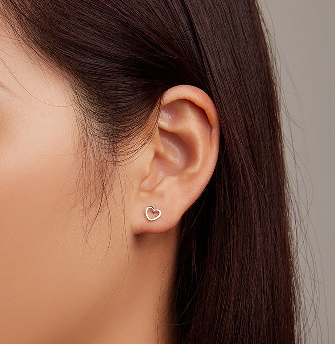Sterling Silver Simple Heart Screw Stud Hypoallergenic Earrings