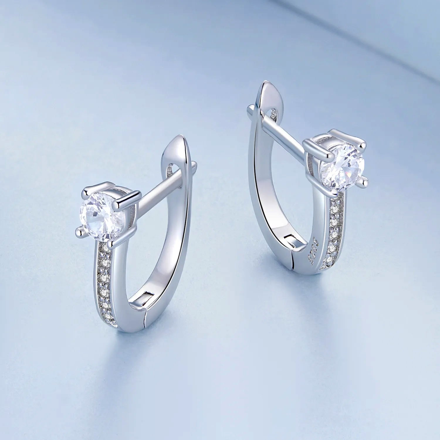 Sterling Silver Shiny Square Huggie Hypoallergenic Earrings
