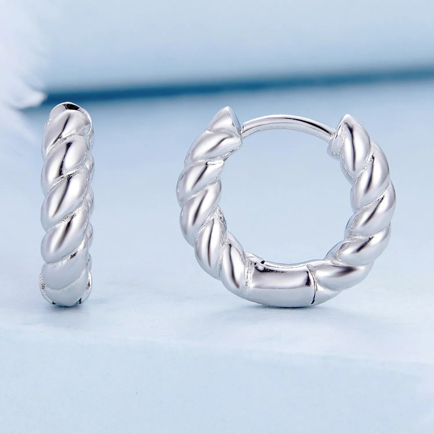 Sterling Silver Simple Metallic Rope Huggie Hypoallergenic Earrings