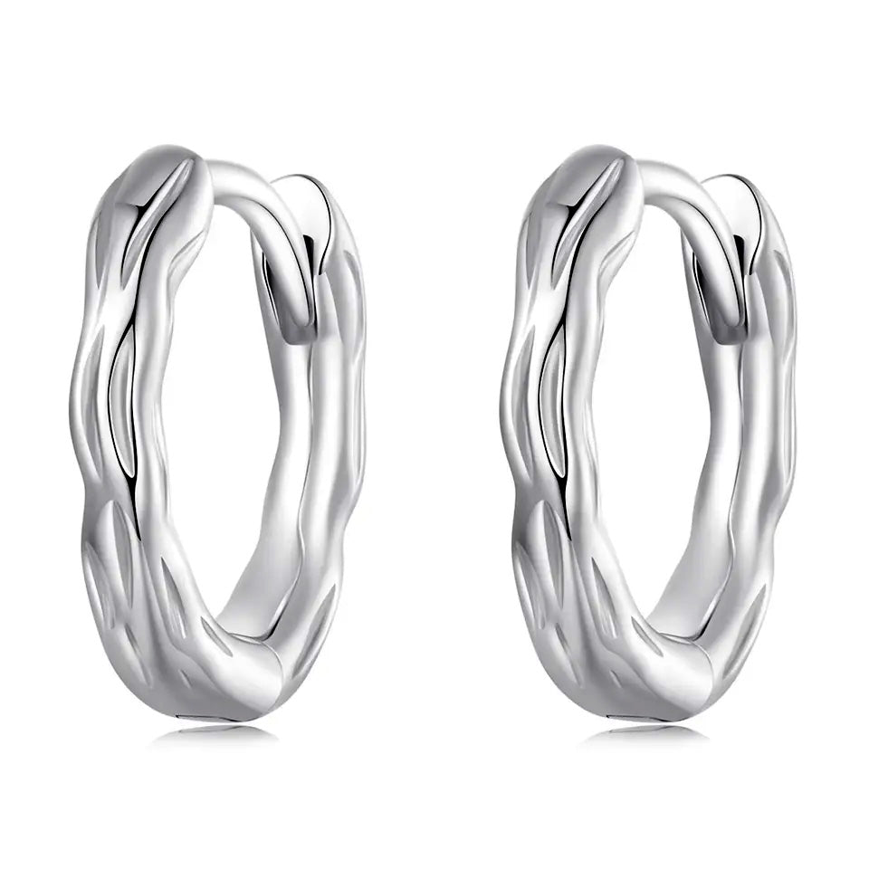 Sterling Silver Crumpled Metal Huggie Hypoallergenic Earrings