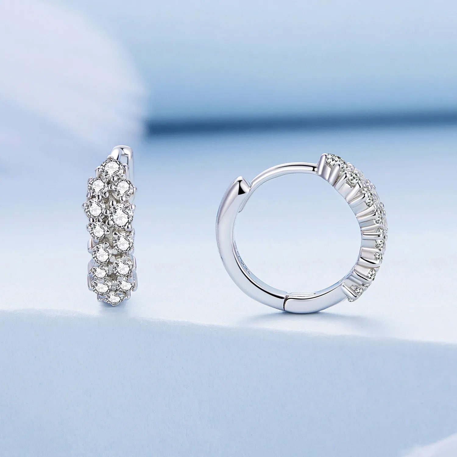 Sterling Silver Shiny Cluster Huggie Hypoallergenic Earrings
