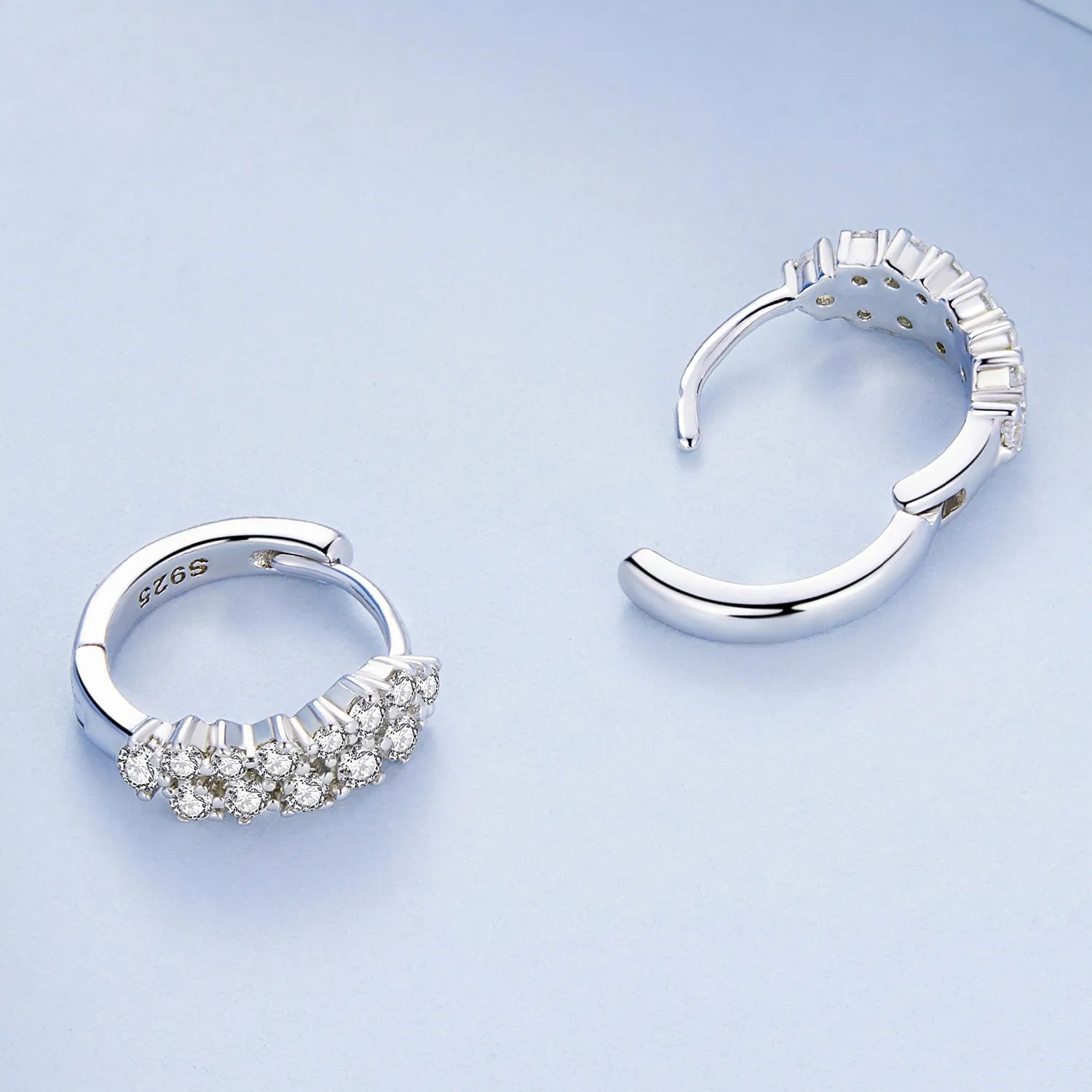 Sterling Silver Shiny Cluster Huggie Hypoallergenic Earrings