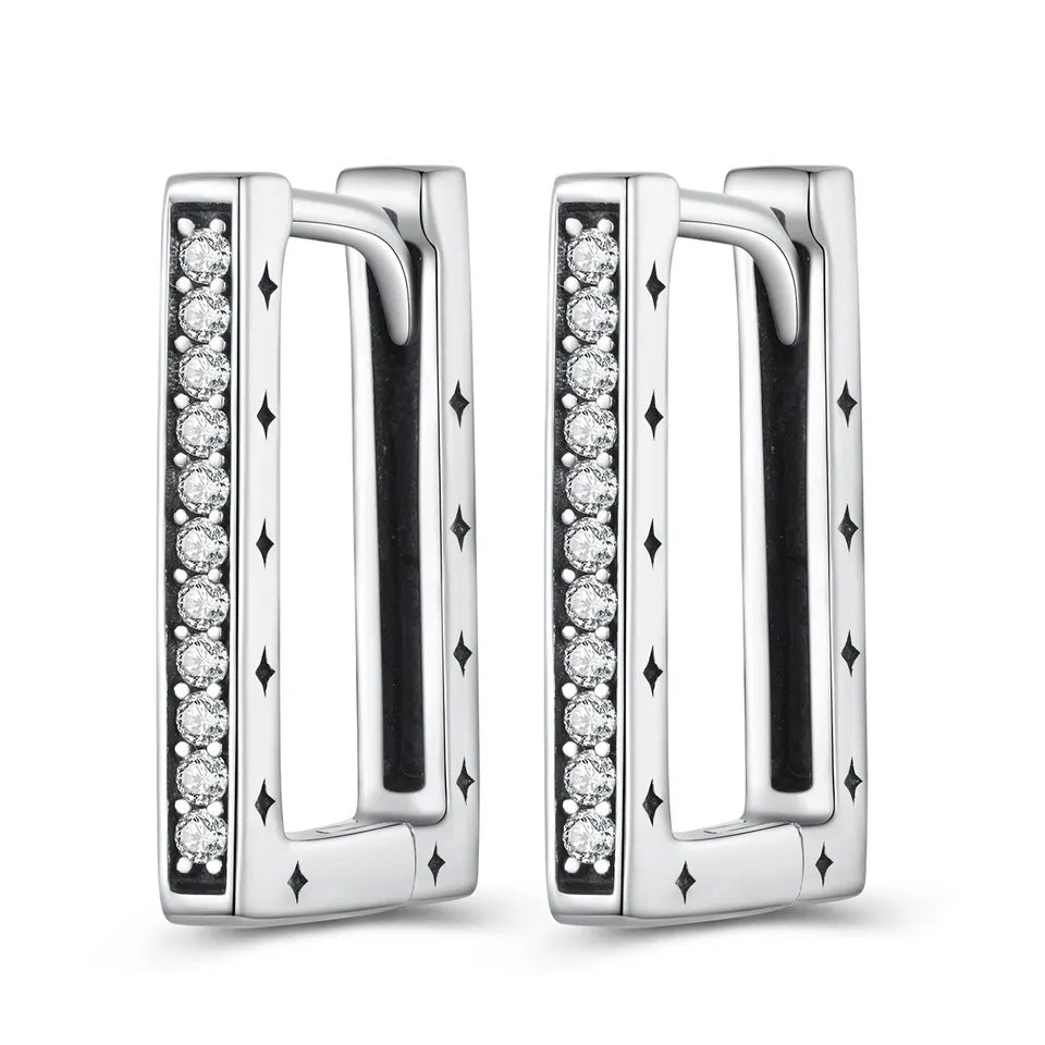 Sterling Silver Shiny Rectangle Huggie Hypoallergenic Earrings