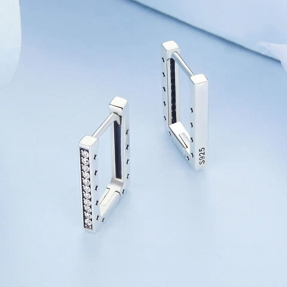 Sterling Silver Shiny Rectangle Huggie Hypoallergenic Earrings