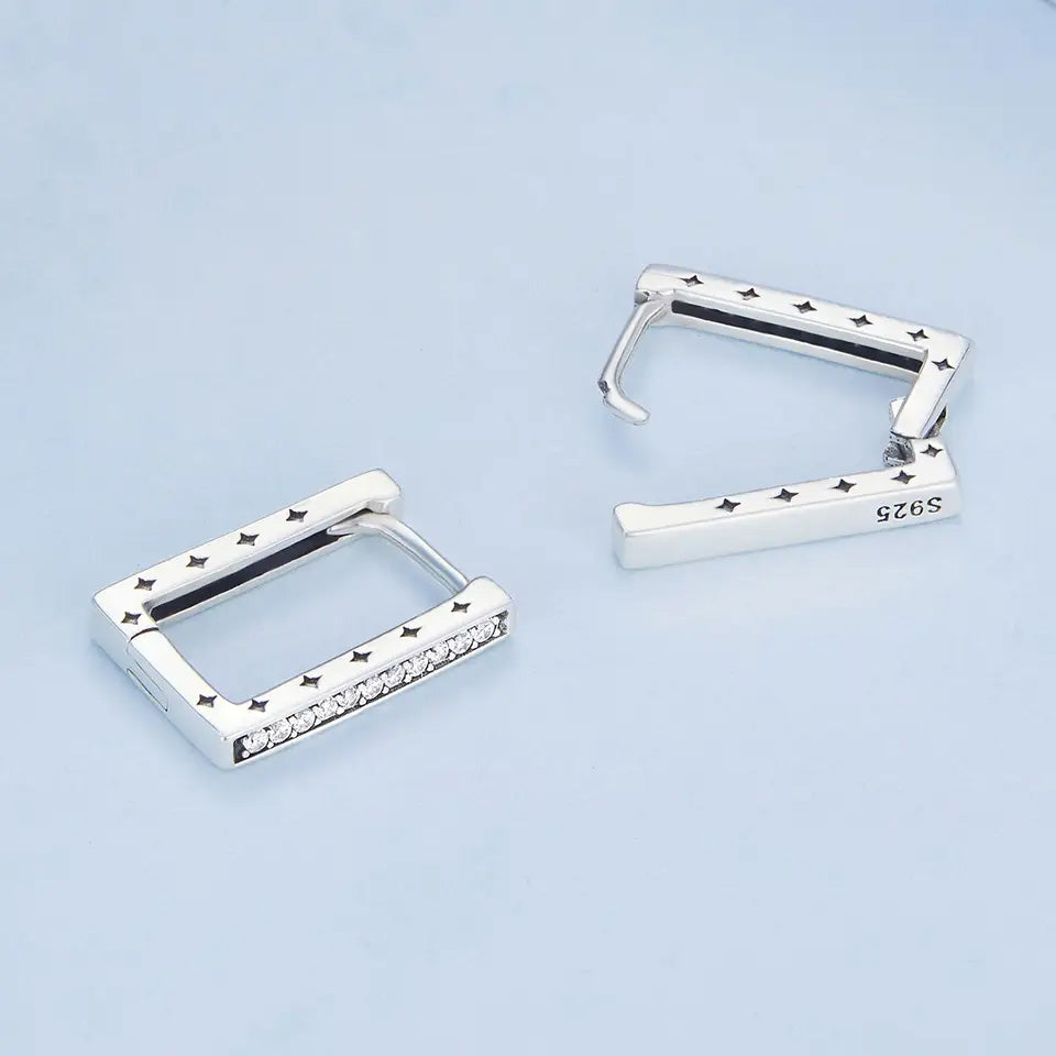 Sterling Silver Shiny Rectangle Huggie Hypoallergenic Earrings