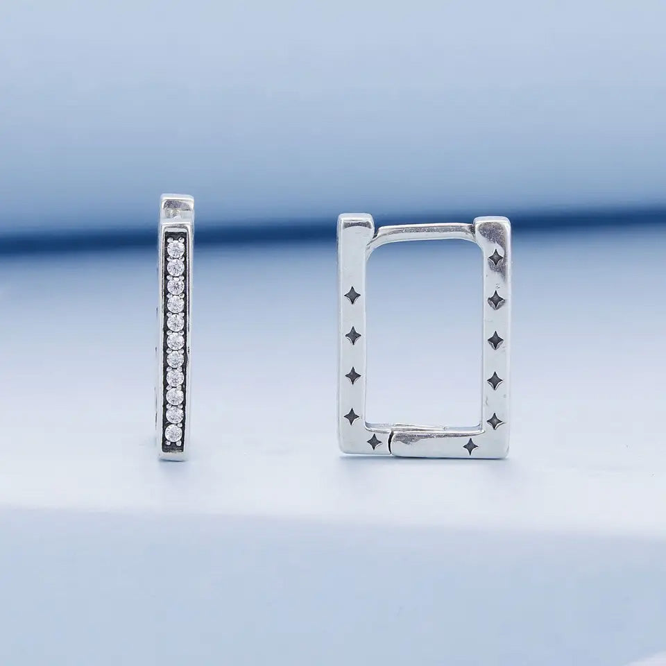 Sterling Silver Shiny Rectangle Huggie Hypoallergenic Earrings