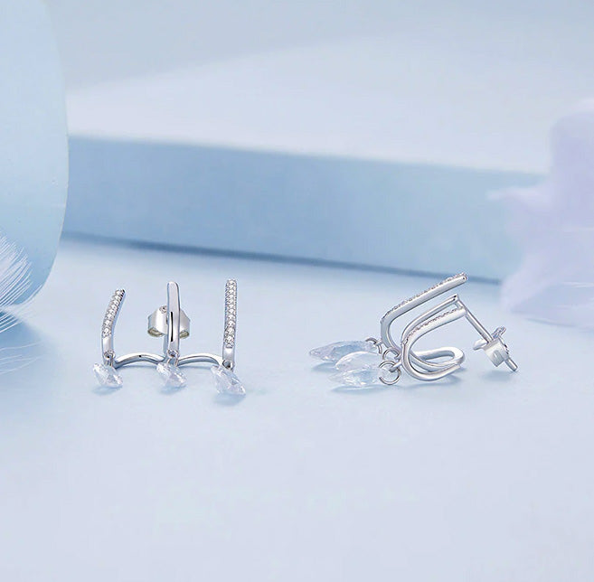 Sterling Silver Fine Fringe CZ Stud Hypoallergenic Earrings