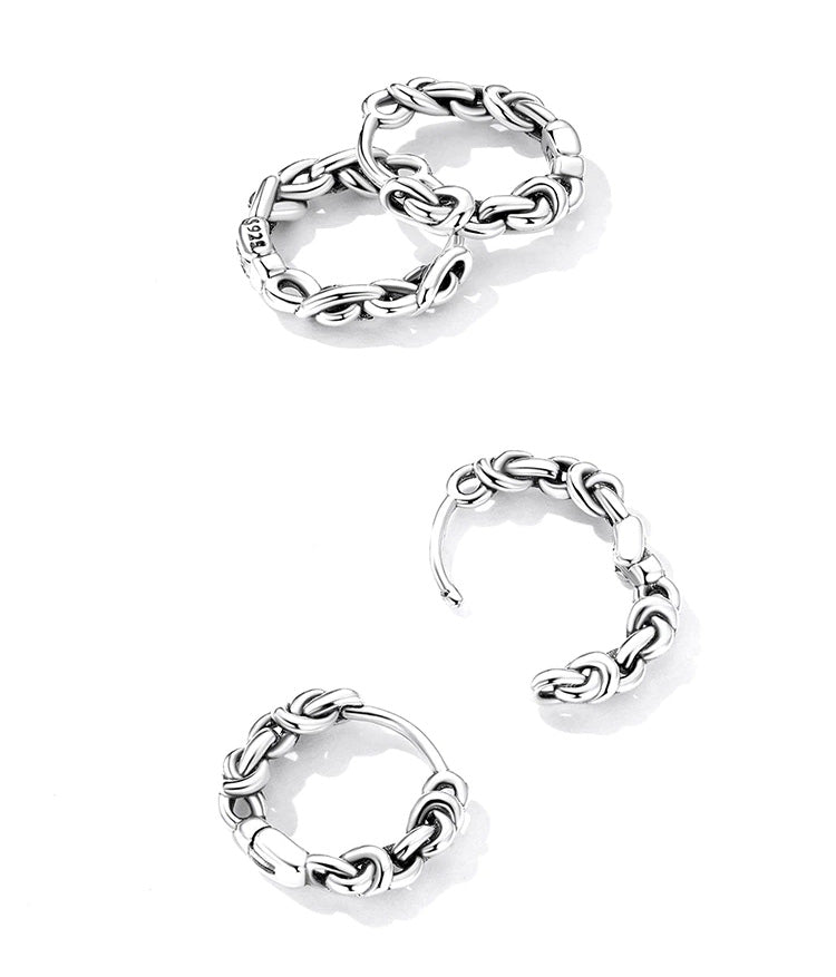 Sterling Silver Twisted Knot Huggie Hypoallergenic Earrings