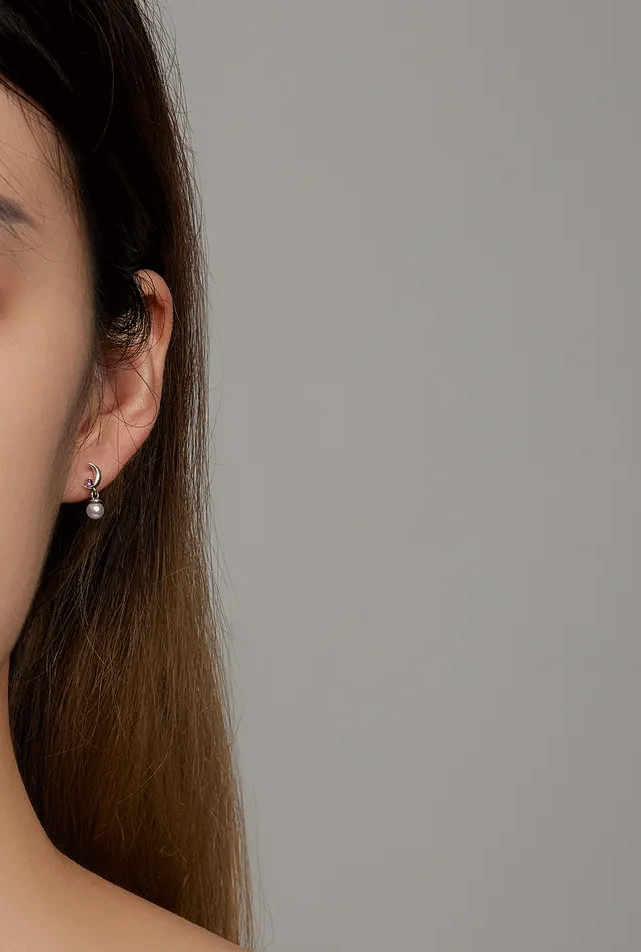 Sterling Silver Pearl Moon Drop Stud Hypoallergenic Earrings