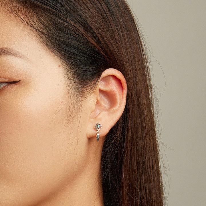 Sterling Silver Pentacle Dream Catcher Drop Stud Hypoallergenic Earrings