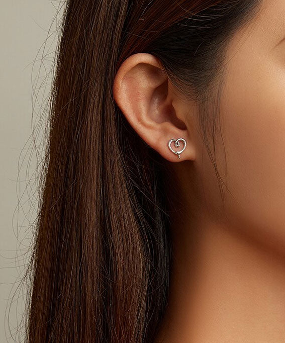 Sterling Silver Snake Heart Stud Hypoallergenic Earrings