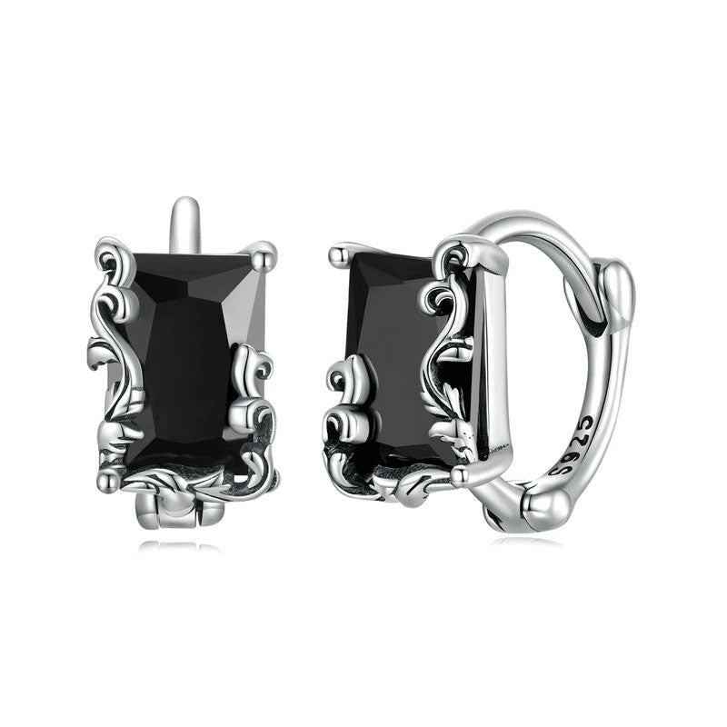 Sterling Silver Vintage Black CZ Stud Hypoallergenic Earrings