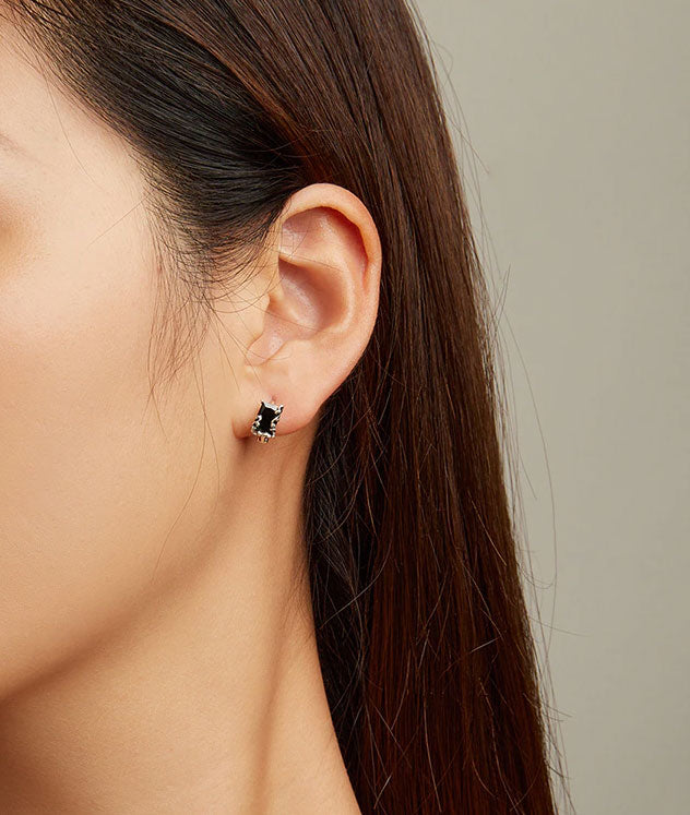 Sterling Silver Vintage Black CZ Stud Hypoallergenic Earrings