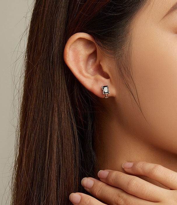 Sterling Silver Vintage Black CZ Stud Hypoallergenic Earrings