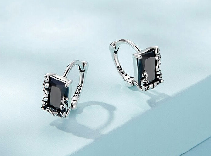 Sterling Silver Vintage Black CZ Stud Hypoallergenic Earrings