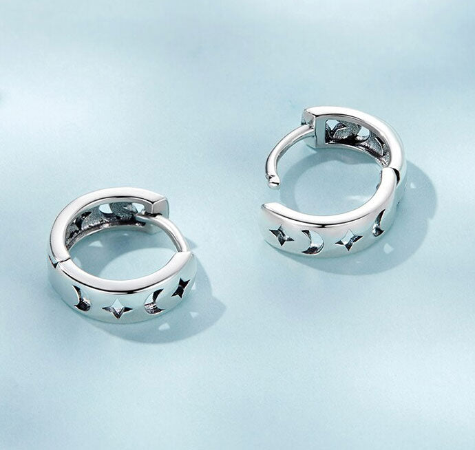 Sterling Silver Metallic Sky Huggie Hypoallergenic Earrings