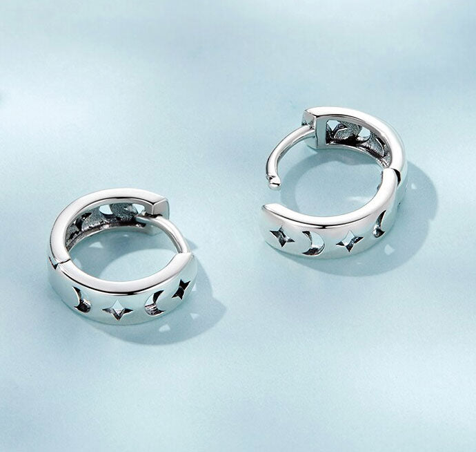 Sterling Silver Metallic Sky Huggie Hypoallergenic Earrings