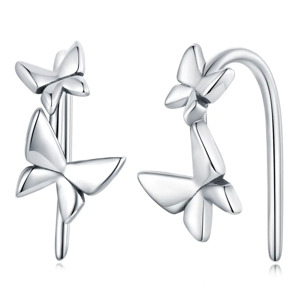 Sterling Silver Double Butterfly Hook Hypoallergenic Earrings