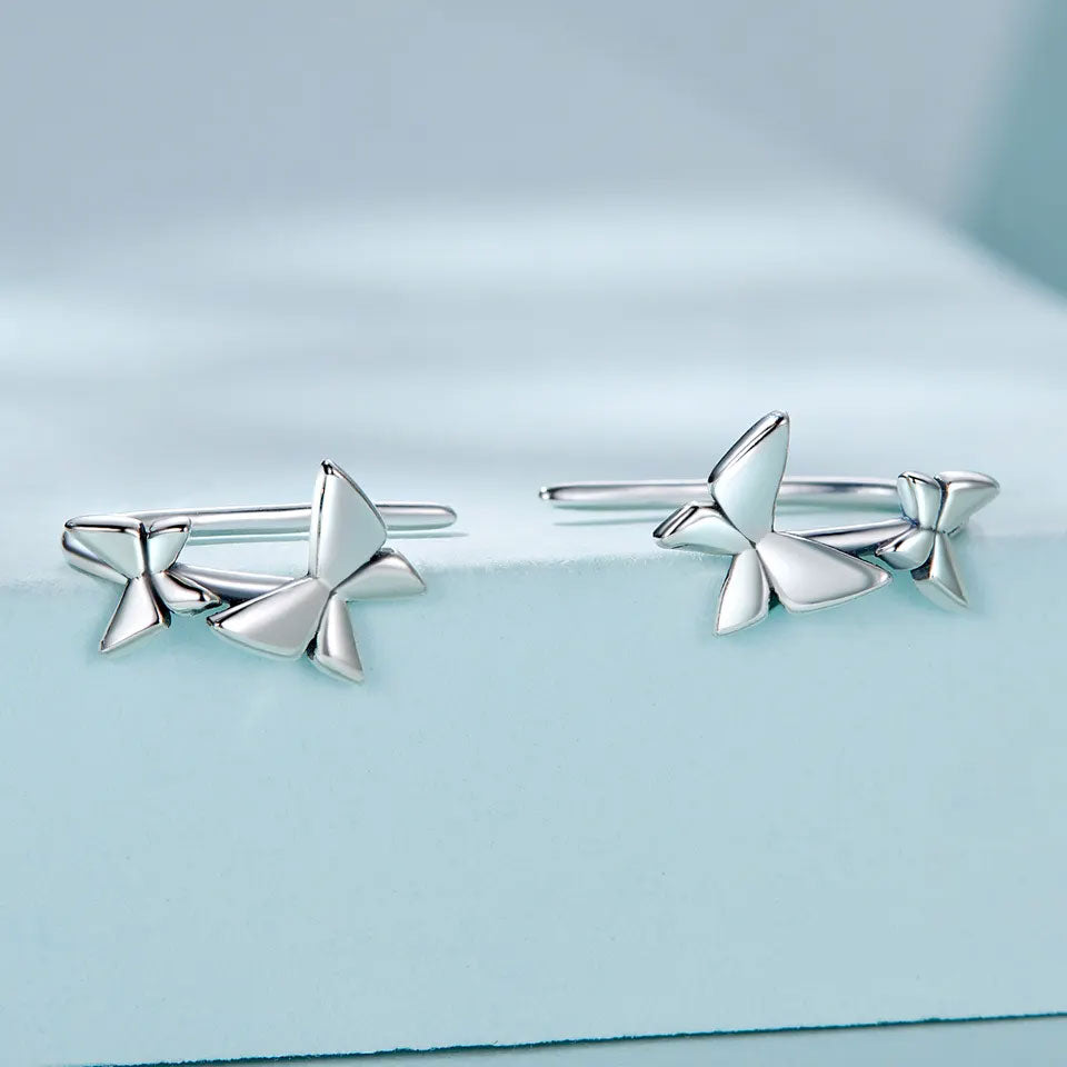 Sterling Silver Double Butterfly Hook Hypoallergenic Earrings