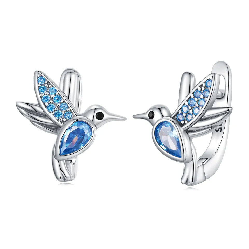 Sterling Silver Hummingbird Huggie Hypoallergenic Earrings