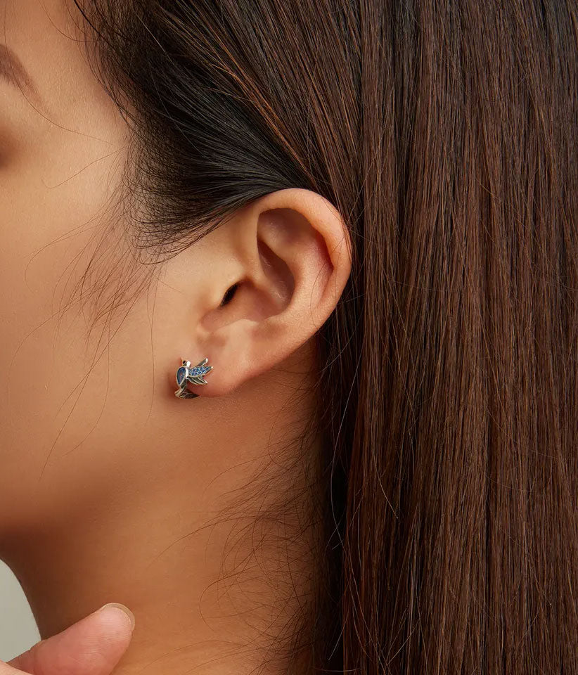Sterling Silver Hummingbird Huggie Hypoallergenic Earrings
