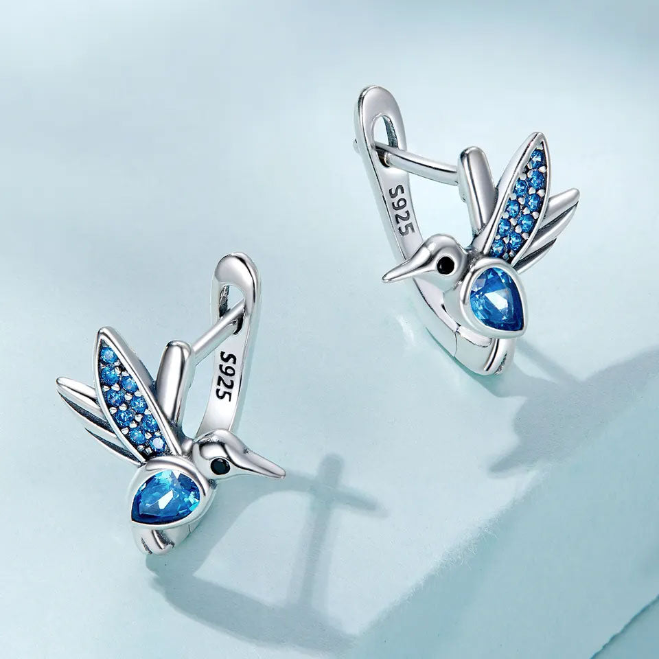Sterling Silver Hummingbird Huggie Hypoallergenic Earrings