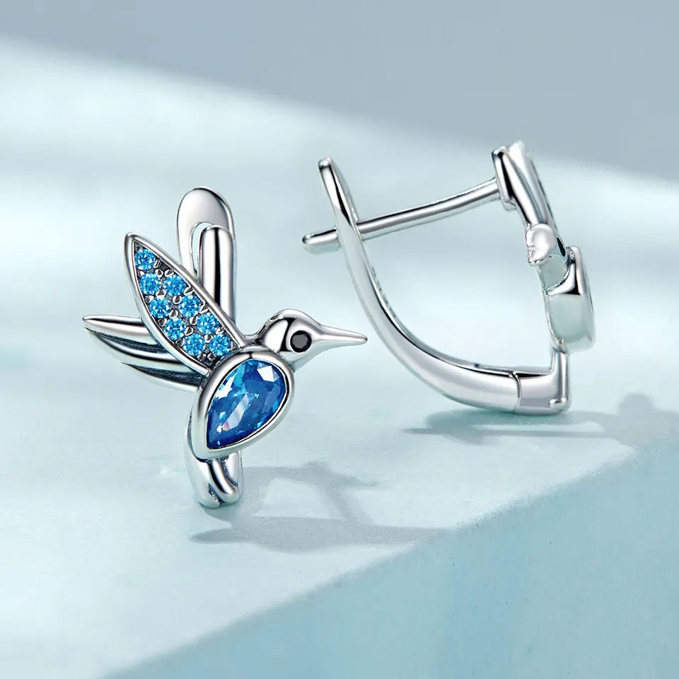 Sterling Silver Hummingbird Huggie Hypoallergenic Earrings