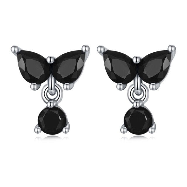 Sterling Silver Black Leaf Drop Stud Hypoallergenic Earrings