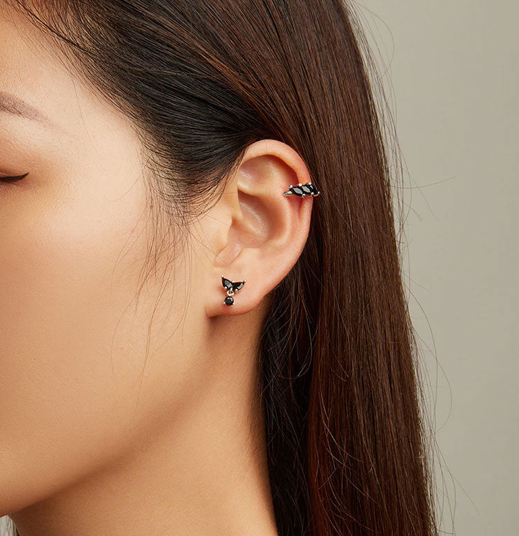 Sterling Silver Black Leaf Drop Stud Hypoallergenic Earrings
