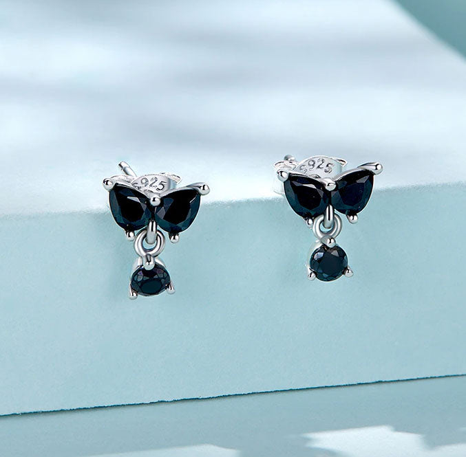 Sterling Silver Black Leaf Drop Stud Hypoallergenic Earrings