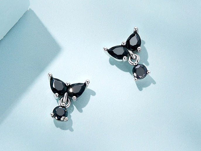 Sterling Silver Black Leaf Drop Stud Hypoallergenic Earrings