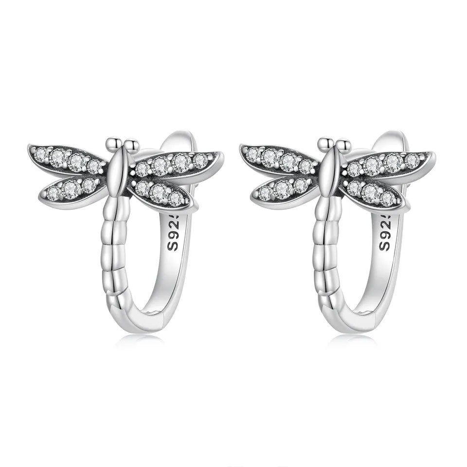 Sterling Silver Fine Dragonfly Huggie Hypoallergenic Earrings