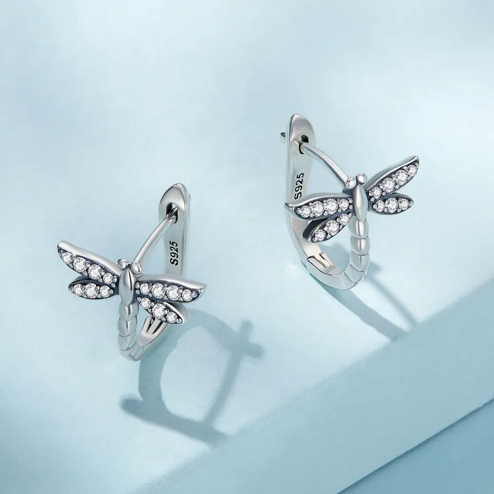 Sterling Silver Fine Dragonfly Huggie Hypoallergenic Earrings