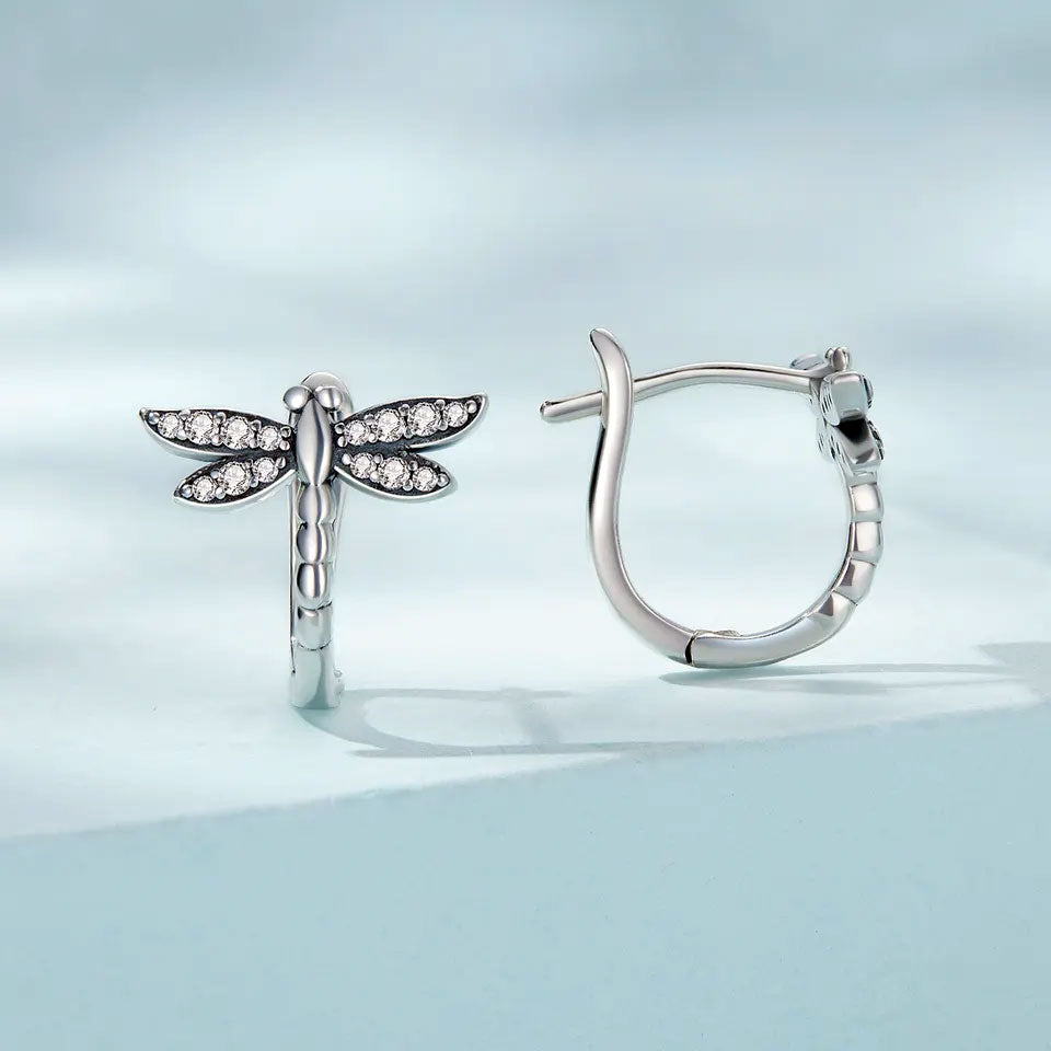 Sterling Silver Fine Dragonfly Huggie Hypoallergenic Earrings