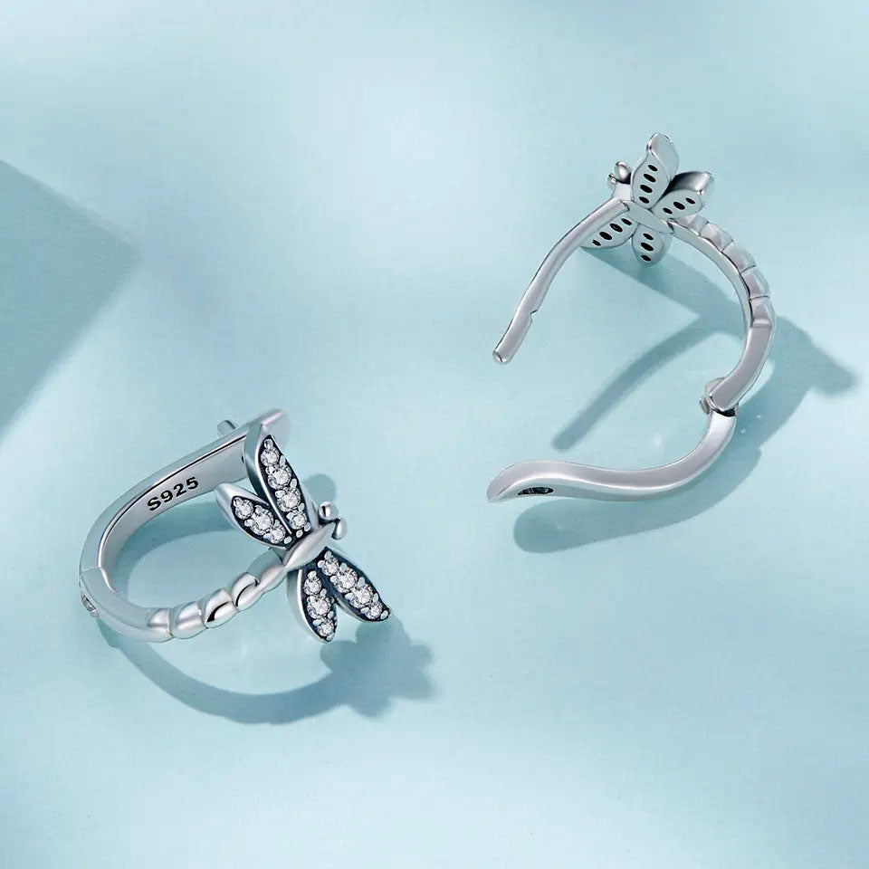 Sterling Silver Fine Dragonfly Huggie Hypoallergenic Earrings