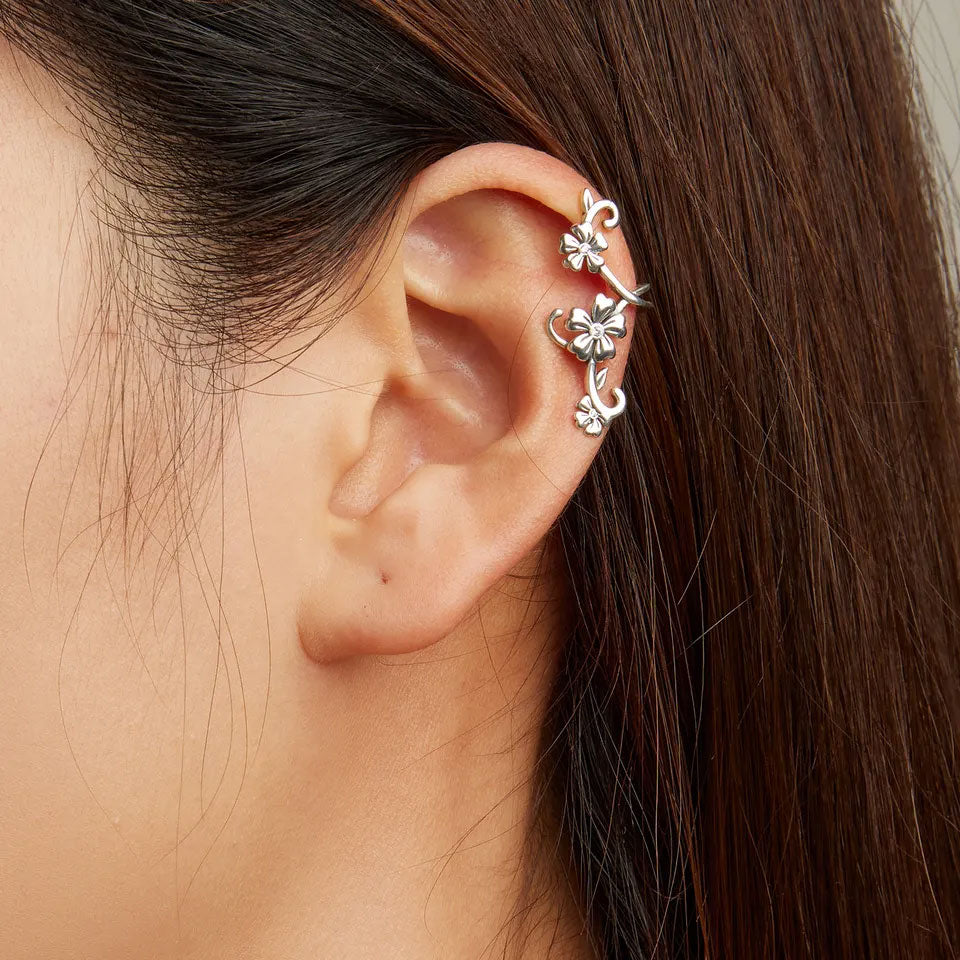 Sterling Silver Flower Garden Hypoallergenic Ear Cuff