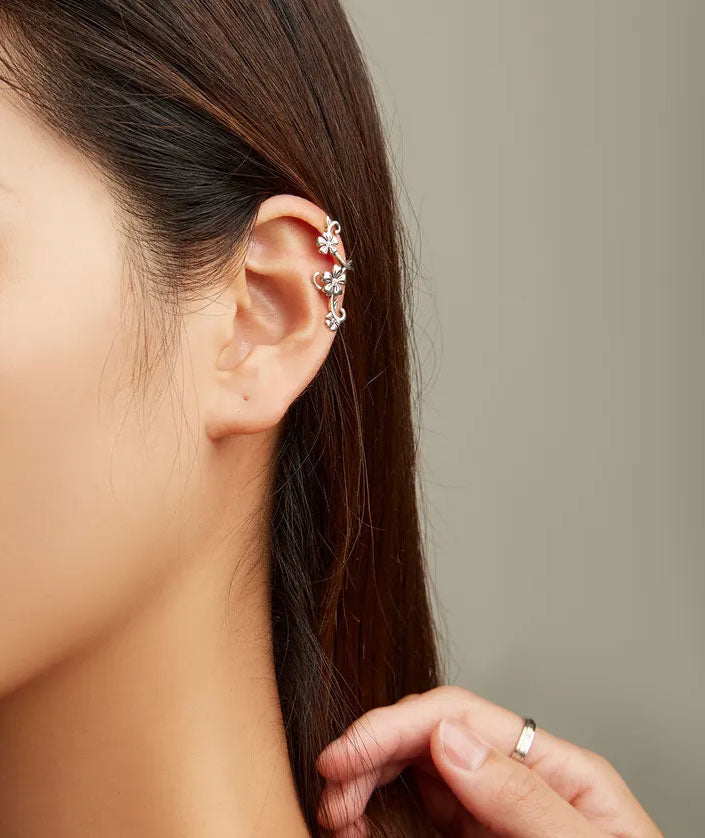 Sterling Silver Flower Garden Hypoallergenic Ear Cuff