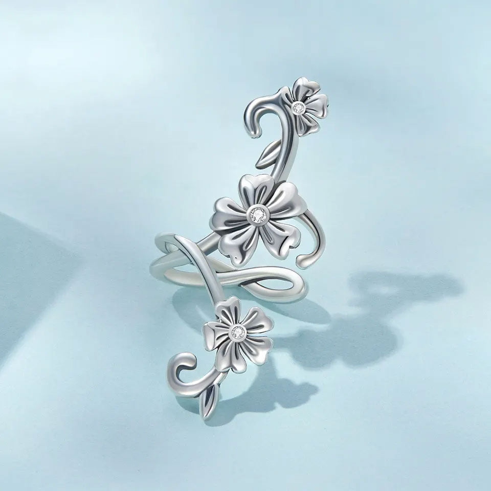 Sterling Silver Flower Garden Hypoallergenic Ear Cuff