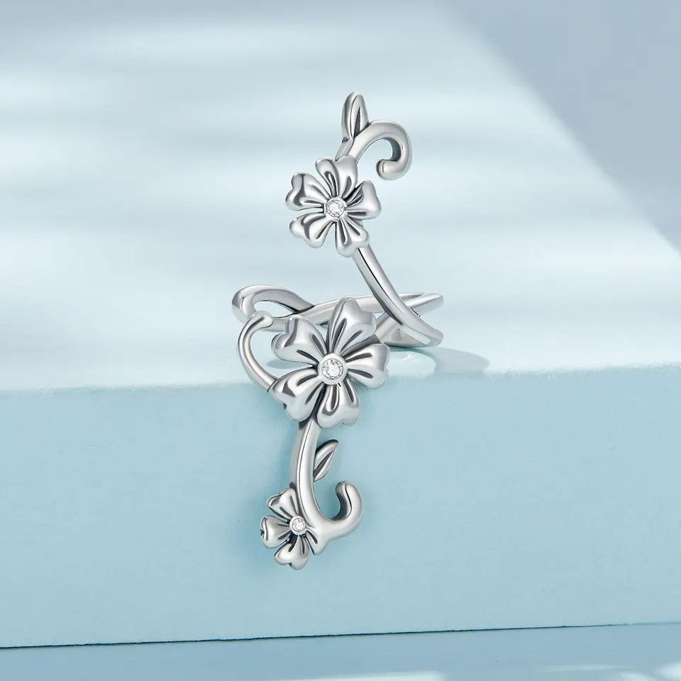 Sterling Silver Flower Garden Hypoallergenic Ear Cuff