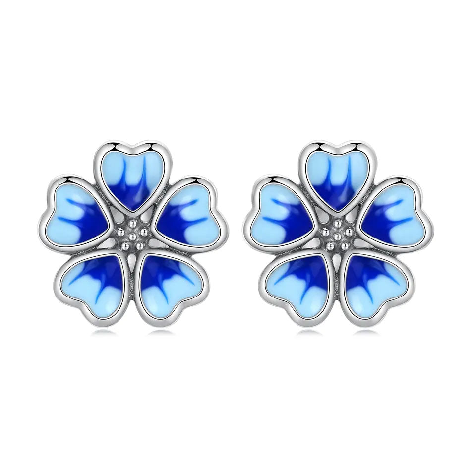 Sterling Silver Blue Flower Stud Hypoallergenic Earrings