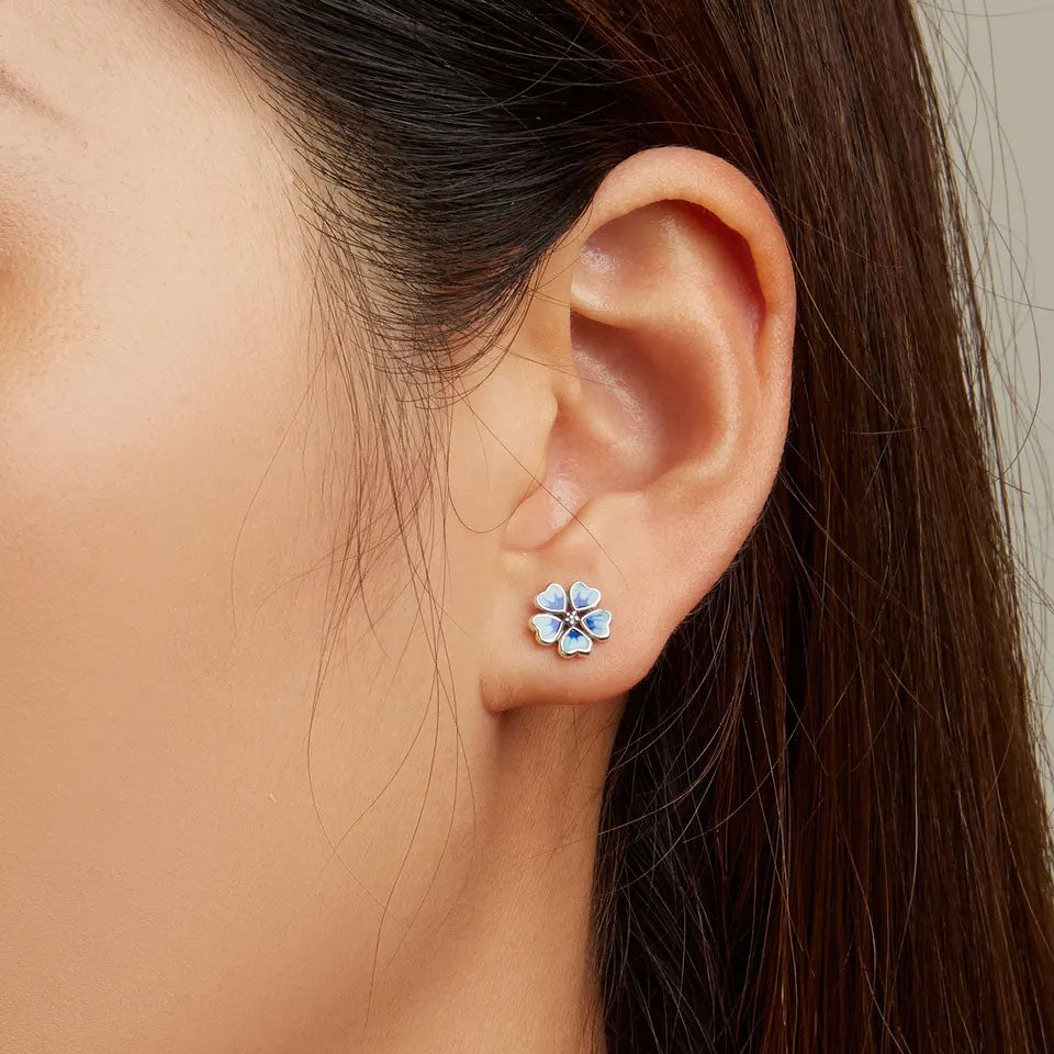 Sterling Silver Blue Flower Stud Hypoallergenic Earrings