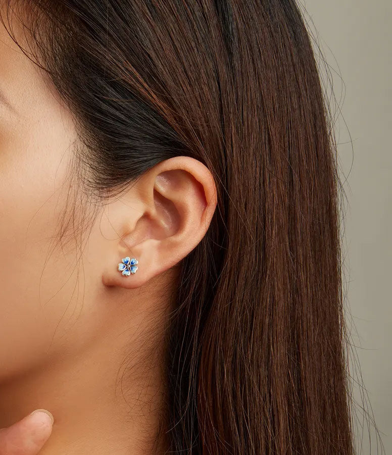 Sterling Silver Blue Flower Stud Hypoallergenic Earrings