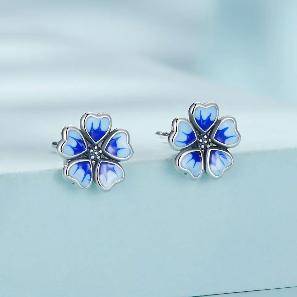 Sterling Silver Blue Flower Stud Hypoallergenic Earrings