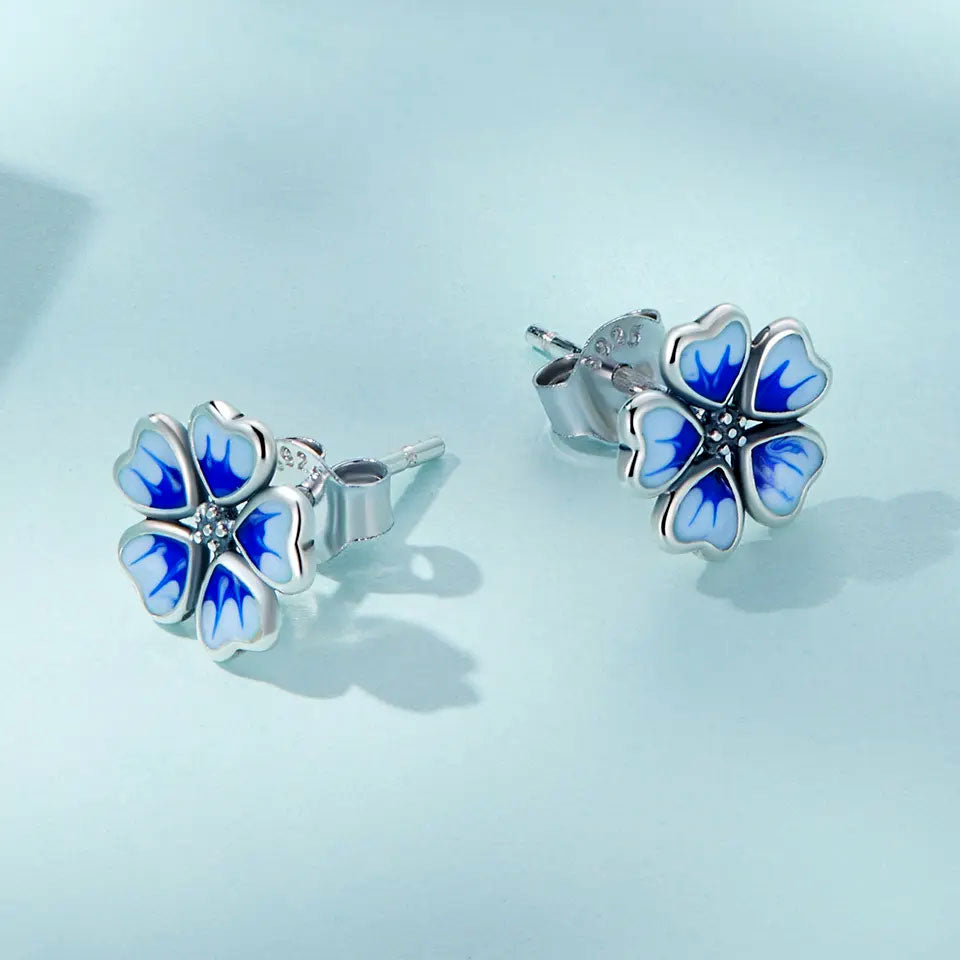 Sterling Silver Blue Flower Stud Hypoallergenic Earrings