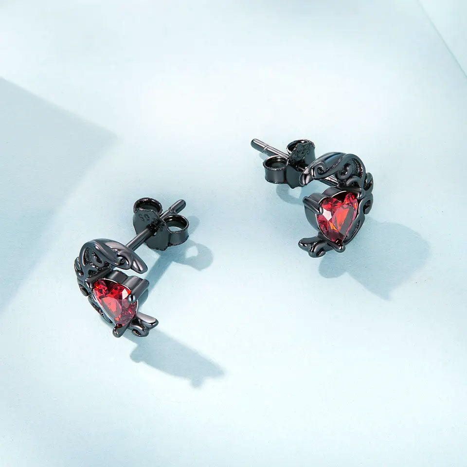Sterling Silver Dark Heart Moon Stud Hypoallergenic Earrings