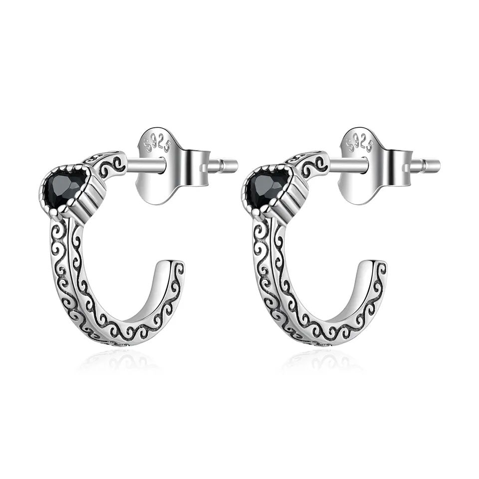 Sterling Silver Vintage Dark Heart Stud Hypoallergenic Earrings