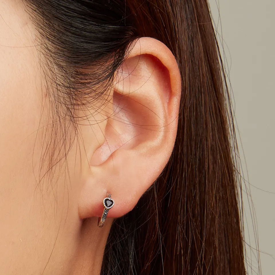 Sterling Silver Vintage Dark Heart Stud Hypoallergenic Earrings