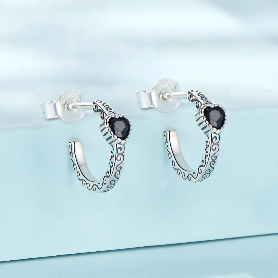 Sterling Silver Vintage Dark Heart Stud Hypoallergenic Earrings
